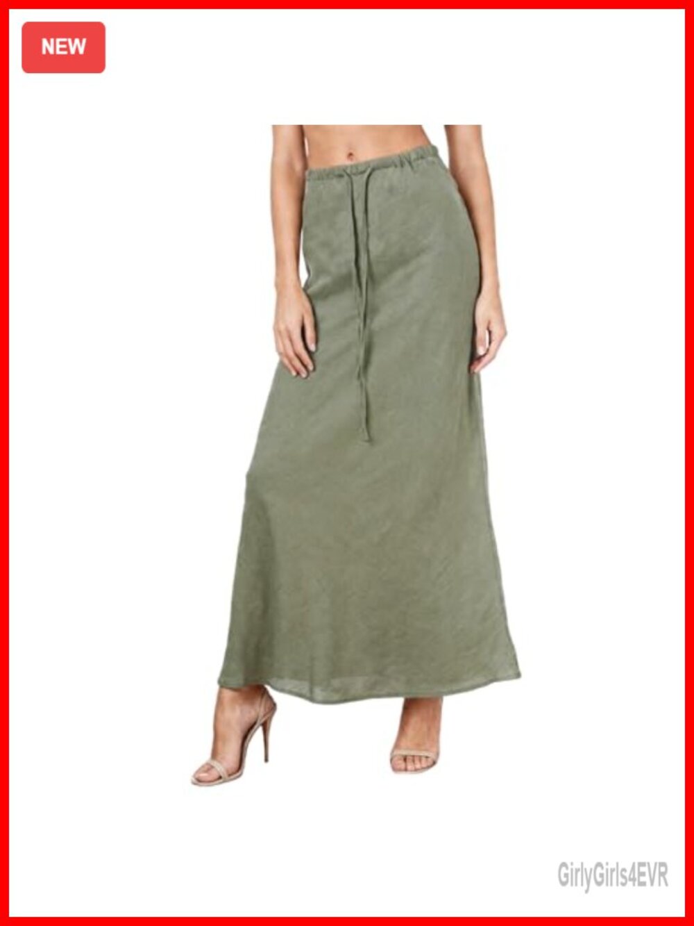 100% Linen A-Line Midi Skirt Drawstring Waist Relaxed Fit Summer